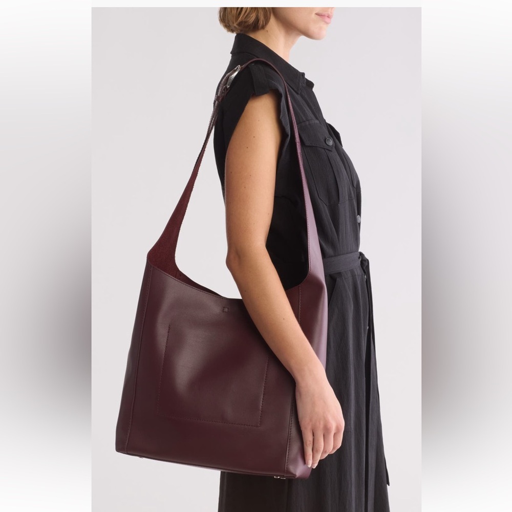 Rag & bone Belize leather shopper bag in wine burgundy